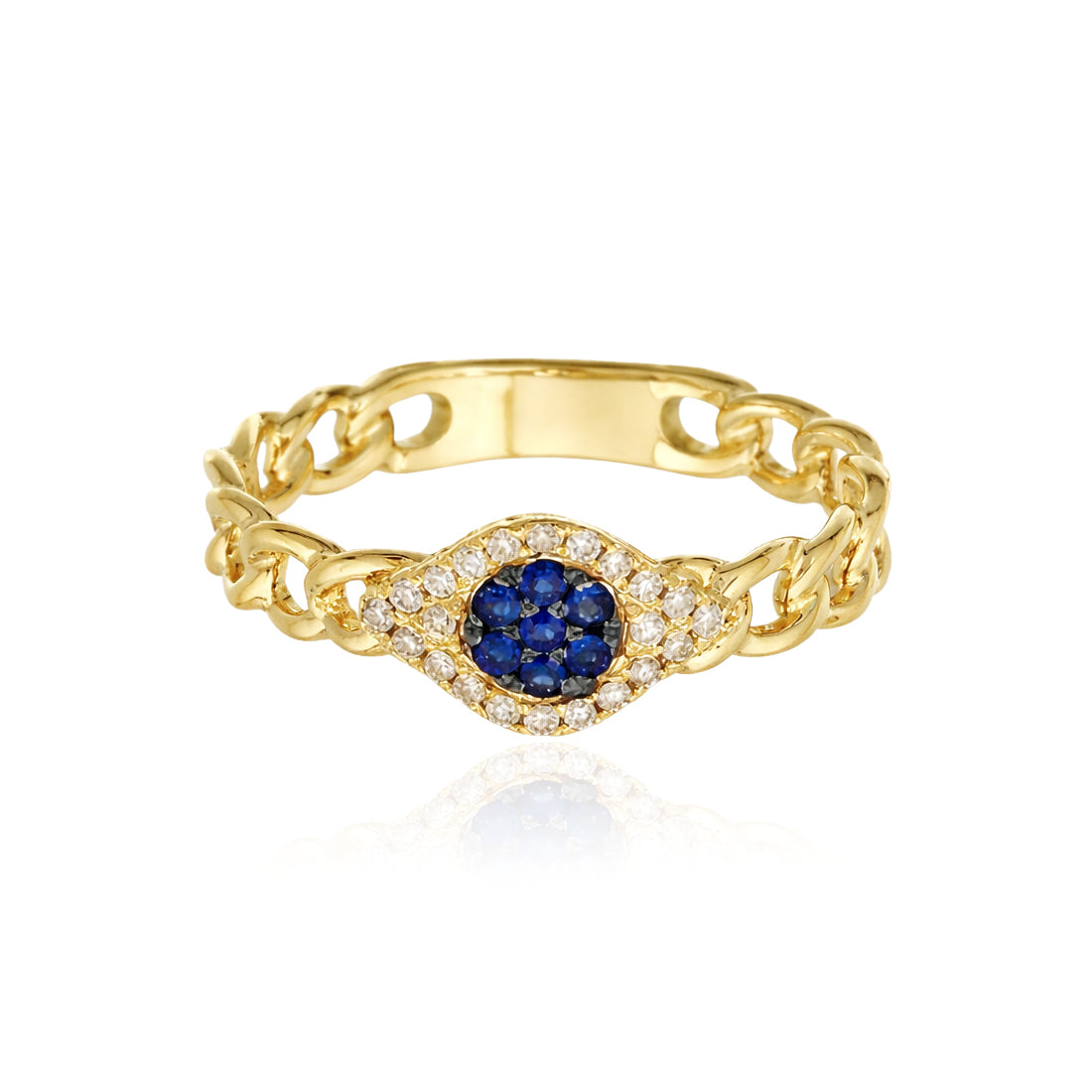 Pave Evil Eye Cuban Link Ring