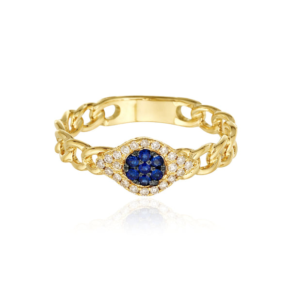 Large Pave Evil Eye Cuban Link Ring