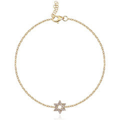 Tiny pavé Star of David bracelet in 14k gold, meaningful luxury jewelry, affordable fine jewelry.