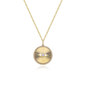 Fluted Disc Evil Eye Pave  Necklace