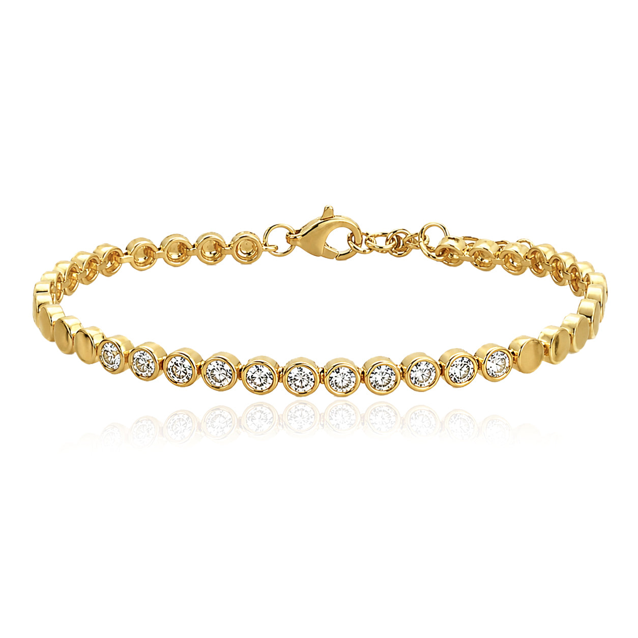 Bezel Diamond and Gold Disc Bracelet