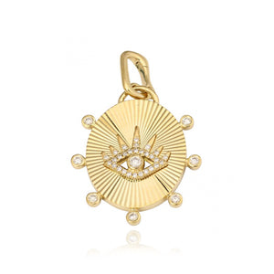 Round Striped Pave Evil Eye Medallion