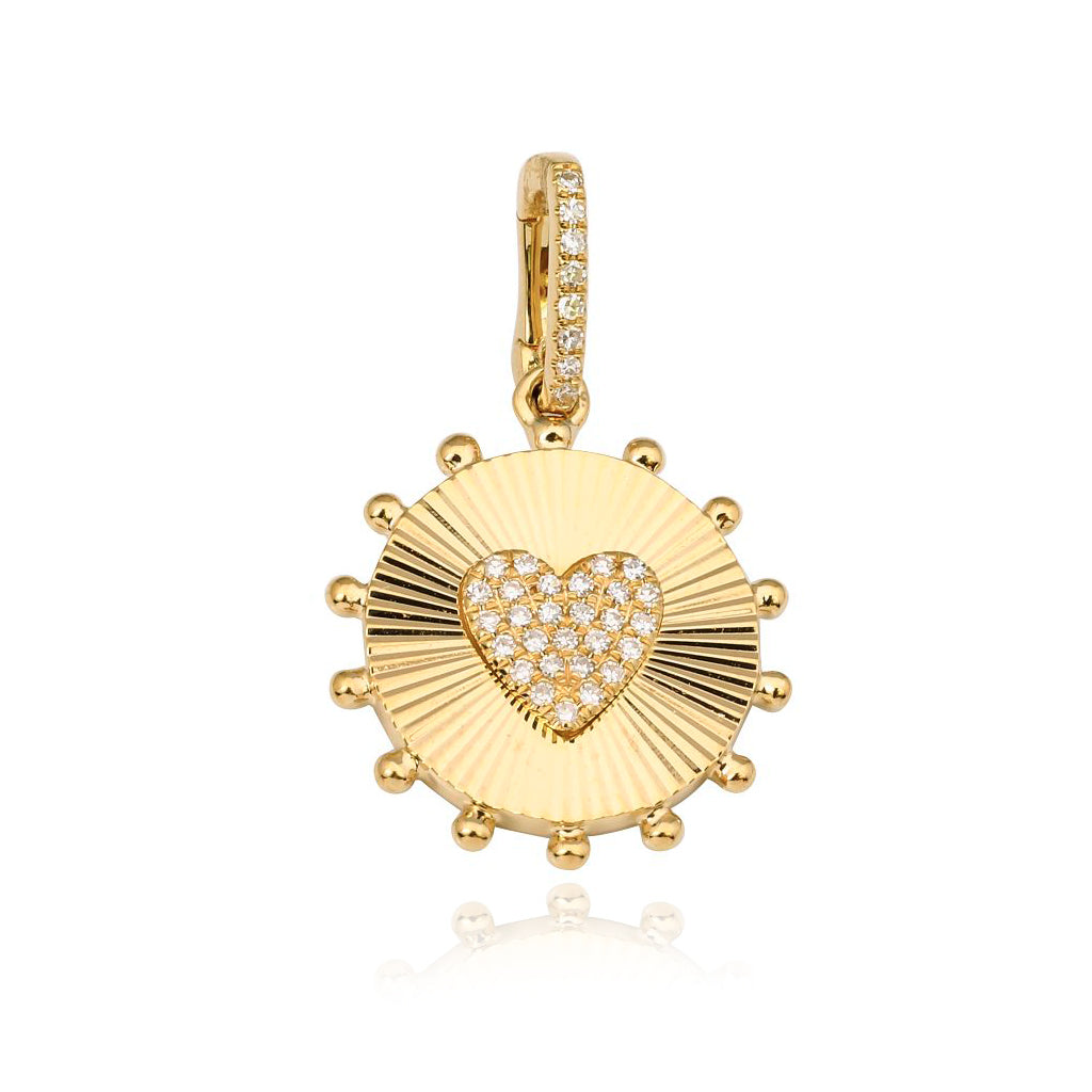 Small Round Striped Pave Heart Charm