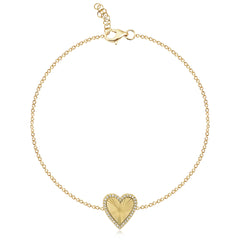 Stylish small fluted heart pavé bracelet in 14k gold, luxury fine jewelry design, perfect everyday elegant wear.