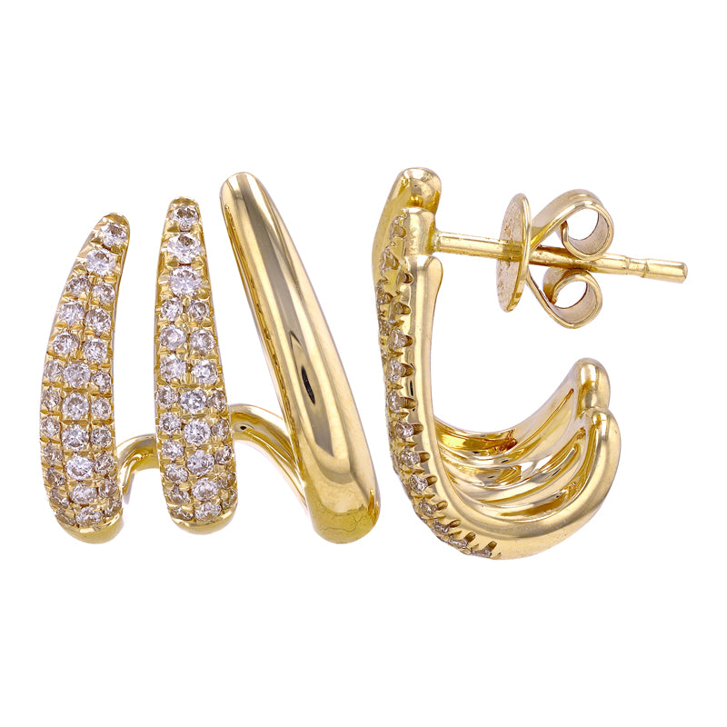 Three Wave Pave and Gold Wrap Earrings