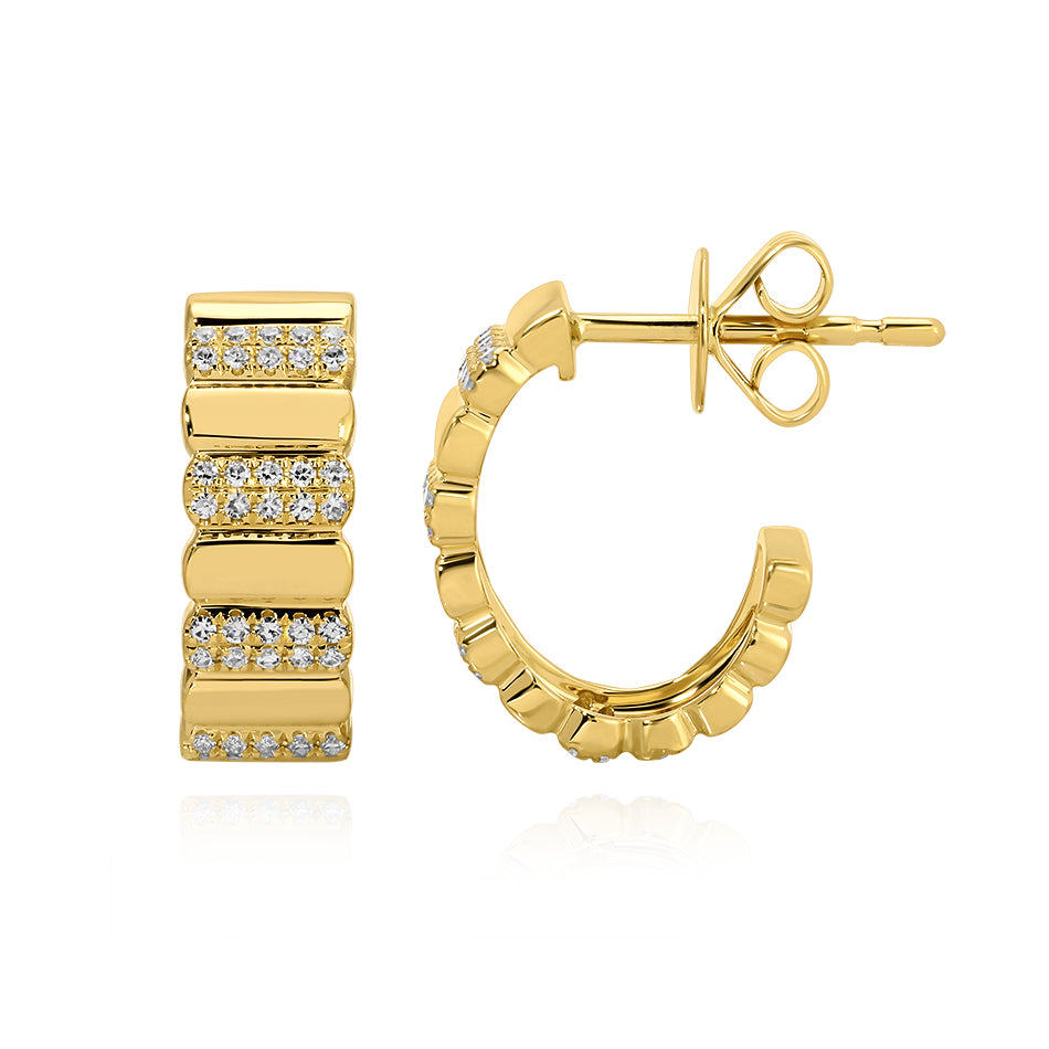 Pave Striped Gold Open Hoops