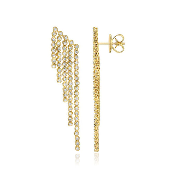 Five Line Cascade Diamond Tennis Drop Earrings are statement fine jewelry in 14k gold with dazzling diamonds