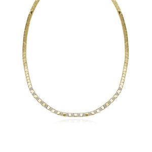Trapezoid Shaped Pave and Golden Necklace