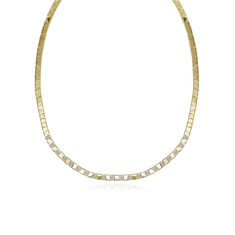 Trapezoid Shaped Pave and Golden Necklace