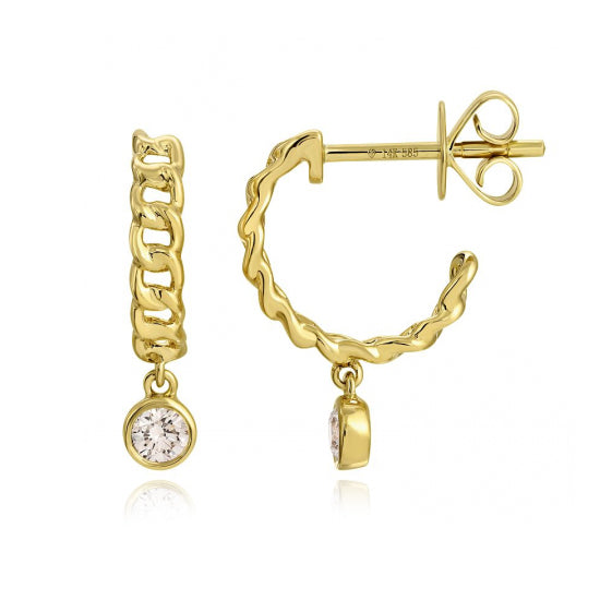 Dangling Diamond Gold Cuban Hoops