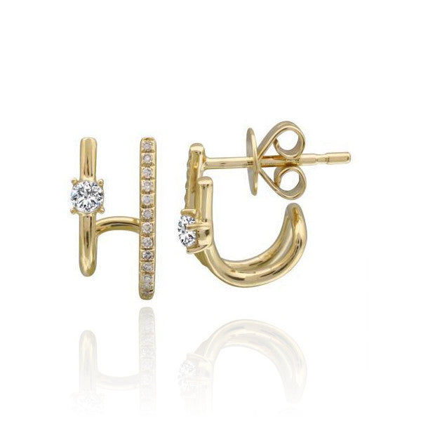 Solitaire and Pave Diamonds Lobe Earrings