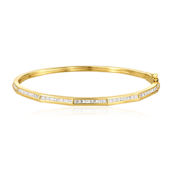 Geometric Baguette Diamond Gold Bangle