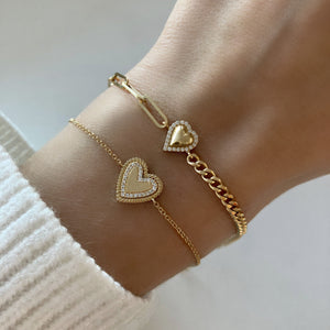 Fluted Outline Pave Heart Bracelet