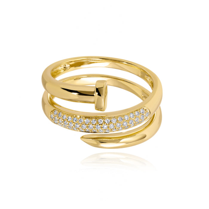 Dome Pave and Gold Nail Ring