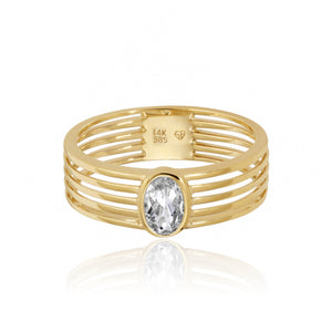 Oval White Topaz Five Row Gold Ring
