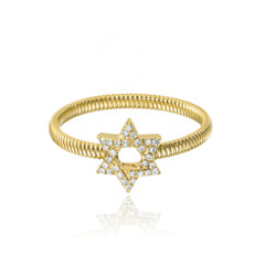 Diamond Star of David Gold Rope Ring