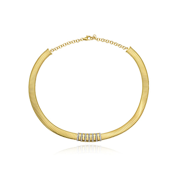 Ribbed Diamond Omega Necklace