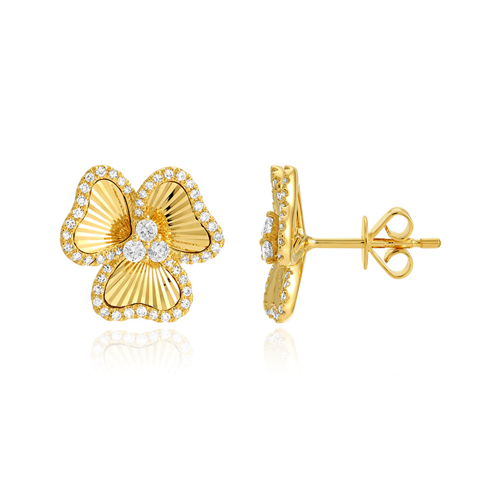 Fluted Pave Outline Flower Earrings