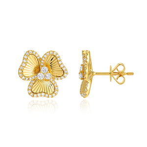 Fluted Pave Outline Flower Earrings
