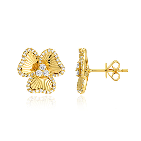 Fluted Pave Outline Flower Earrings