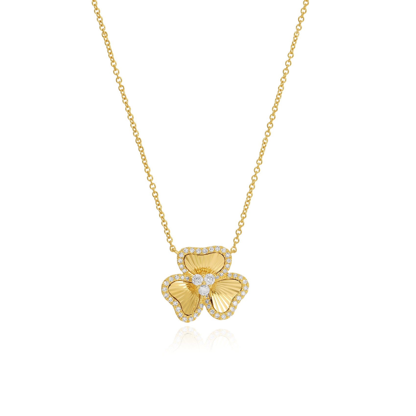 Fluted Pave Outline Flower Necklace