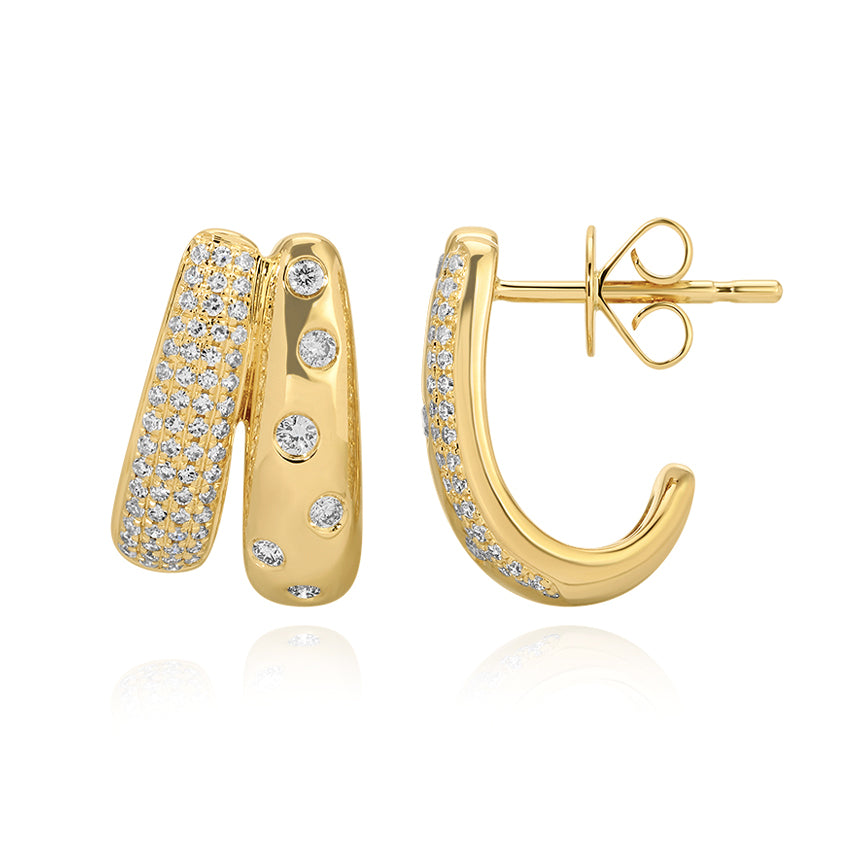 Thick Two Wave Scattered Diamonds Wrap Earrings