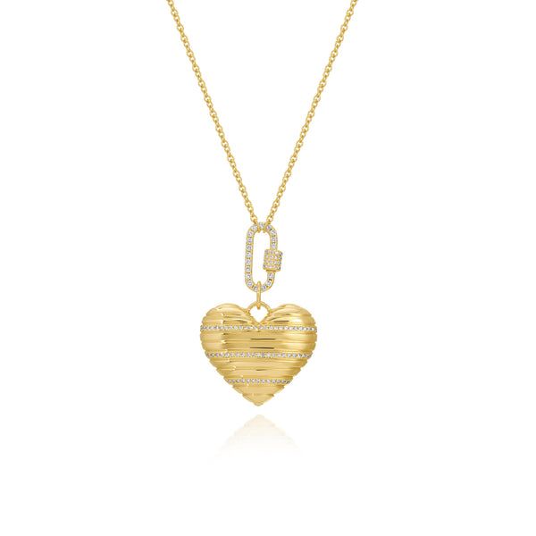 Ribbed Pave Heart Clasp Necklace