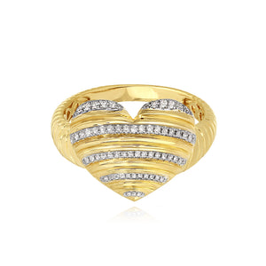 Ribbed Pave Heart Ring