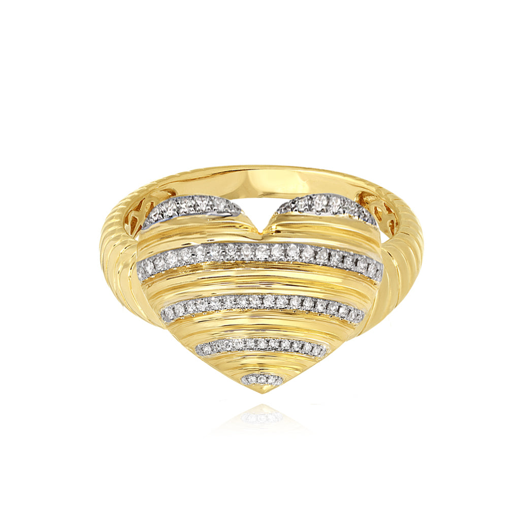 Ribbed Pave Heart Ring