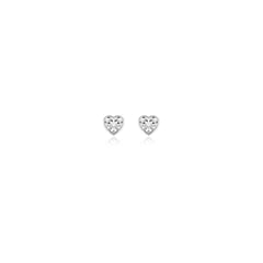Heart-shaped bezel-set lab-grown diamond stud earrings in 14K white gold, 1 carat total weight
