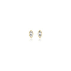 Marquise-cut bezel-set lab-grown diamond stud earrings in 14K yellow gold, 1 carat total weight