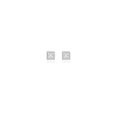 Princess-cut bezel-set lab-grown diamond stud earrings in 14K white gold, 1 carat total weight