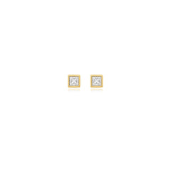 Princess-cut bezel-set lab-grown diamond stud earrings in 14K yellow gold, 1 carat total weight