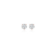Round-cut prong-set lab-grown diamond stud earrings in 14K rose gold, 2 carats total weight