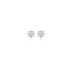 Round-cut prong-set lab-grown diamond stud earrings in 14K white gold, 2 carats total weight