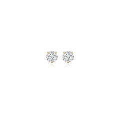 Round-cut prong-set lab-grown diamond stud earrings in 14K yellow gold, 2 carats total weight