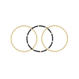 Two Gold Beaded Bracelet + One Gemstone and Gold Bead Bracelet