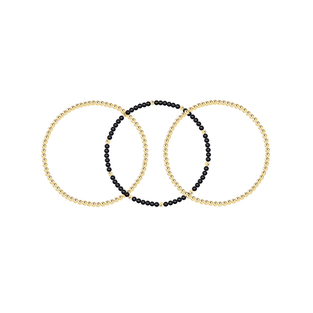 Two Gold Beaded Bracelet + One Gemstone and Gold Bead Bracelet