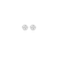 Round-cut bezel-set lab-grown diamond stud earrings in 14K white gold, 2.5 carats total weight