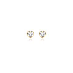 Heart-shaped bezel-set lab-grown diamond stud earrings in 14K yellow gold, 2.5 carat total weight