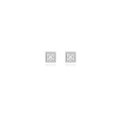 Princess-cut bezel-set lab-grown diamond stud earrings in 14K white gold, 2.5 carats total weight
