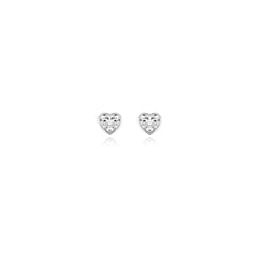 Heart-shaped bezel-set lab-grown diamond stud earrings in 14K white gold, 2 carat total weight