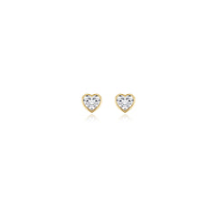 Heart-shaped bezel-set lab-grown diamond stud earrings in 14K yellow gold, 2 carat total weight