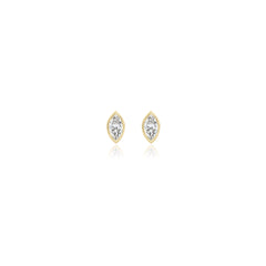 Marquise-cut bezel-set lab-grown diamond stud earrings in 14K yellow gold, 2 carats total weight