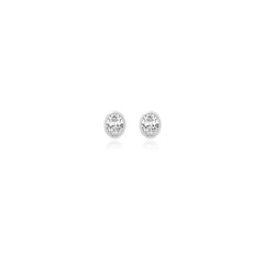 Oval-cut bezel-set lab-grown diamond stud earrings in 14K white gold, 2 carats total weight
