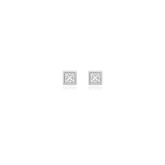 Princess-cut bezel-set lab-grown diamond stud earrings in 14K white gold, 2 carats total weight