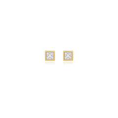Princess-cut bezel-set lab-grown diamond stud earrings in 14K yellow gold, 2 carats total weight