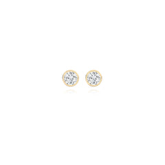 Round-cut bezel-set lab-grown diamond stud earrings in 14K yellow gold, 2 carats total weight