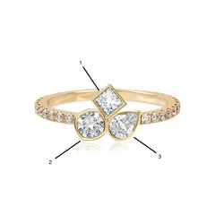 Three Multi Shape Diamonds Pave Ring