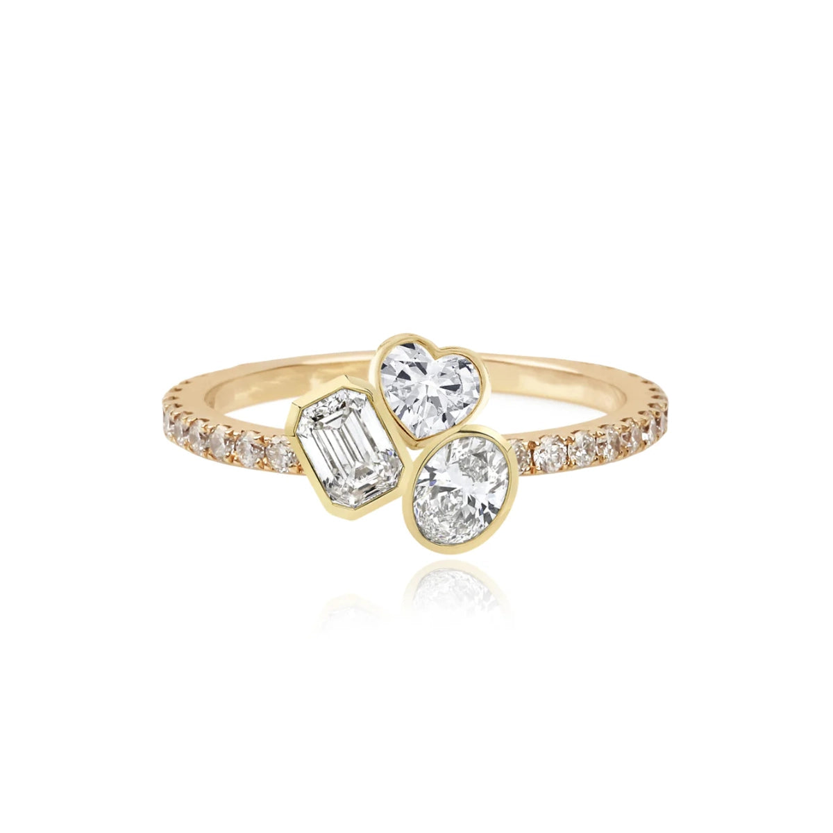 Three Multi Shape Diamonds Pave Ring